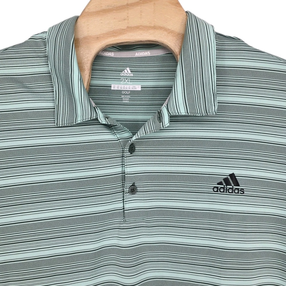 ADIDAS Golf Polo Shirt Men 2XL Green Mint Performance Wicking New Striped Active